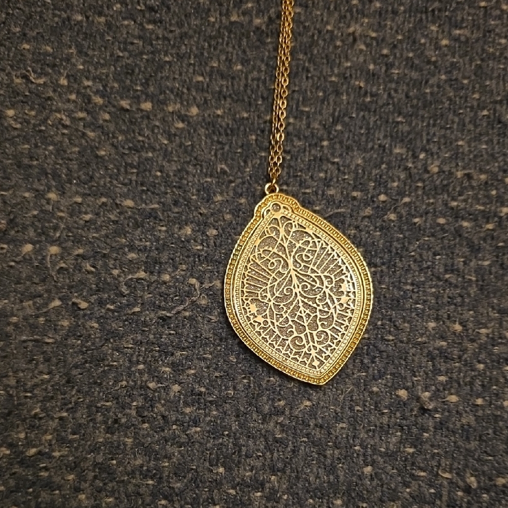 BOGO! 2 For 1!  Gold Filigree Leaf Pendant Necklace - Statement Piece